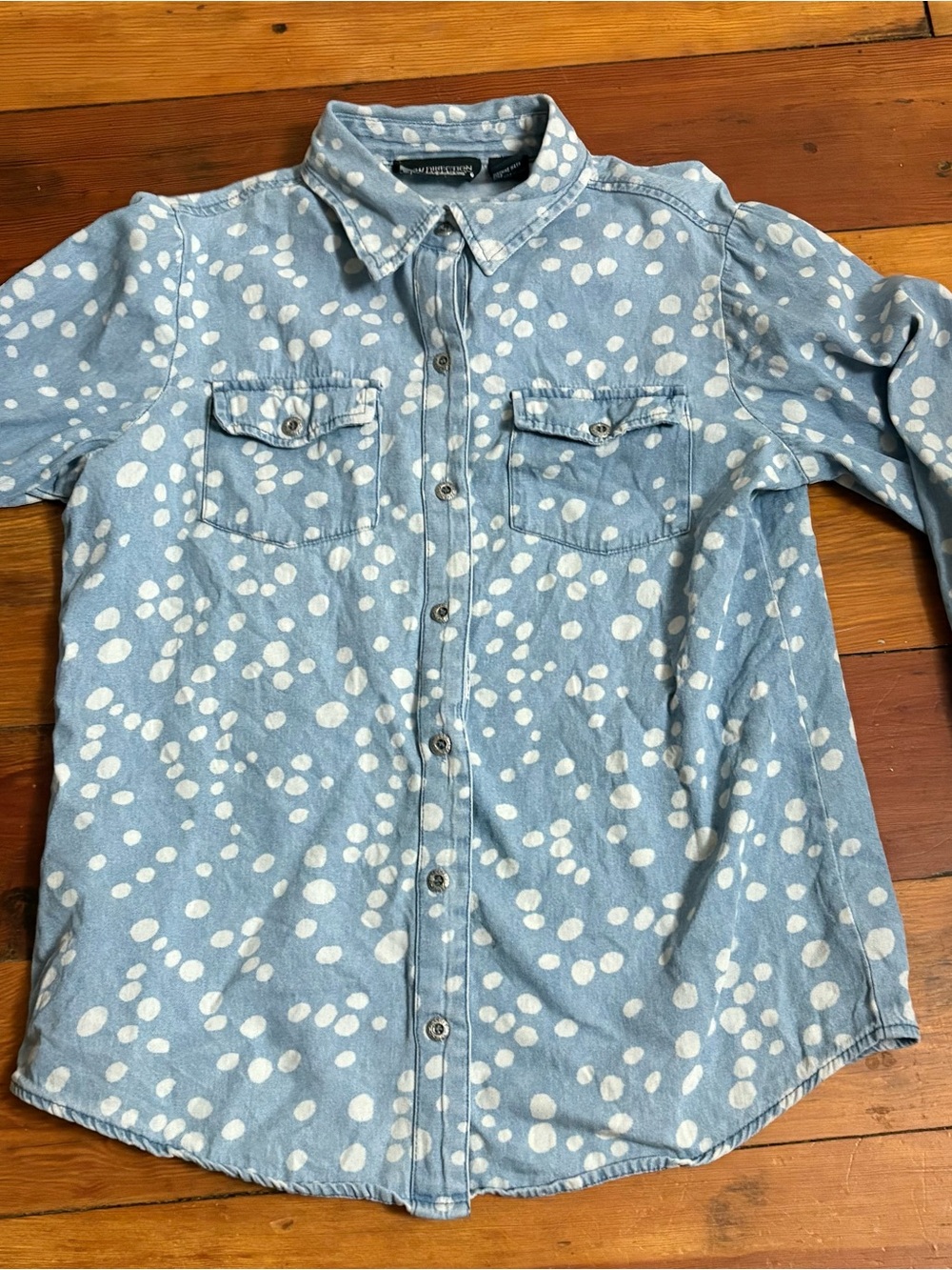 Vintage Women’s Blue Polka Dot Denim New Direction Button Up Shirt
